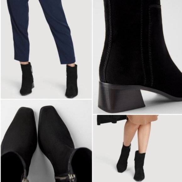 Zara Square Toe Suede Ankle Black Booties Size Women's 42 - Picture 2 of 14